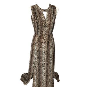 Lush Sleeveless Sexy‎ V-Neck Open Back Sheer Leopard Print Maxi Dress Sz M